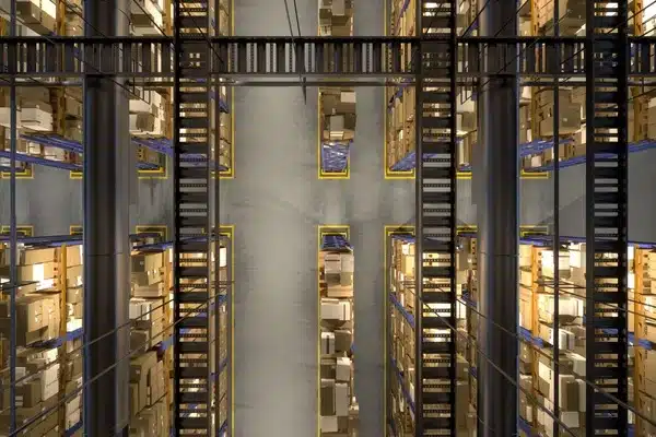 El almacén procesa los paquetes de mercancía con etiquetas de mensajería y recibos para garantizar una entrega eficiente.