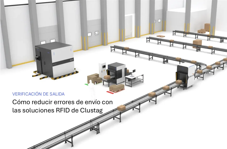 Almacén pasando cajas por un tunel RFID en el proceso de verificación de salida