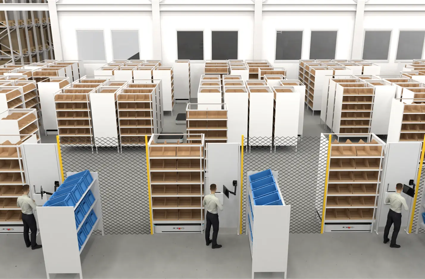 A modern warehouse in shelf person system